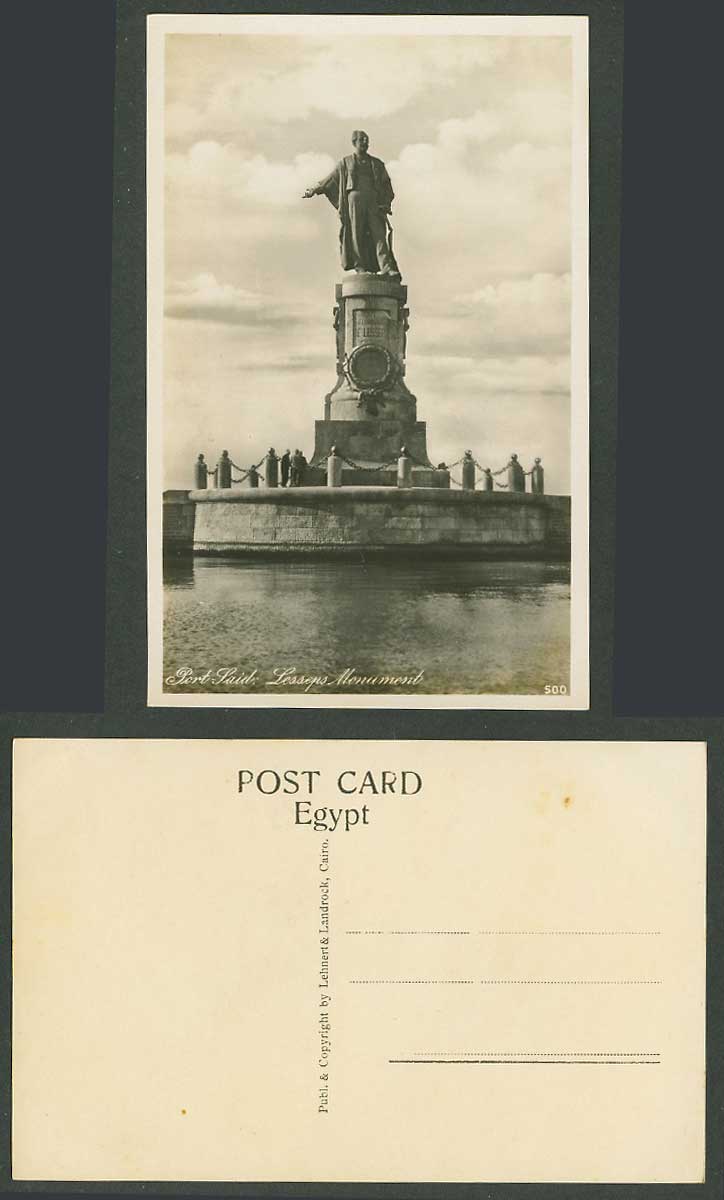 Egypt Old Real Photo Postcard Port Said Ferdinand de Lesseps Statue Monument 500