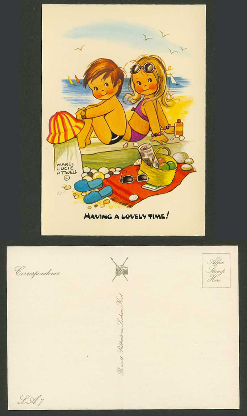 MABEL LUCIE ATTWELL Old Postcard Having a Lovely Time Children Beach Holiday LA7