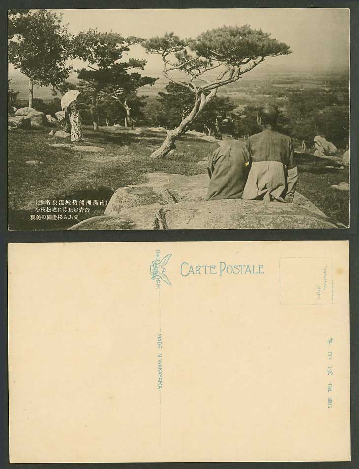 China Old Postcard Xingyuecheng Manchuria Pine Tree Garden Rocks 南滿洲熊岳城 松遊園奇岩丘陵