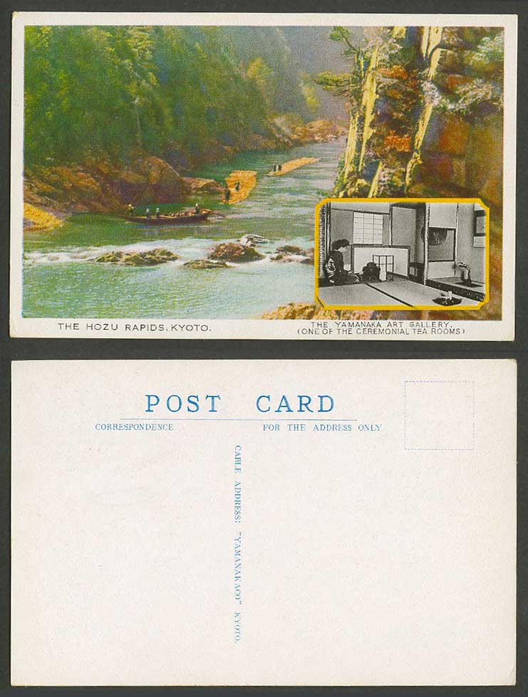 Japan Old Postcard Hozu Rapids, Rafts, Yamanaka Art Gallery, Ceremonial Tea Room