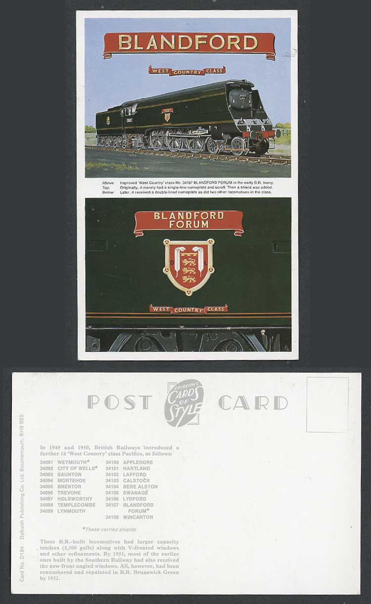 Blandford Forum, West Country Class 34107, Locomotive Train Railway Old Postcard