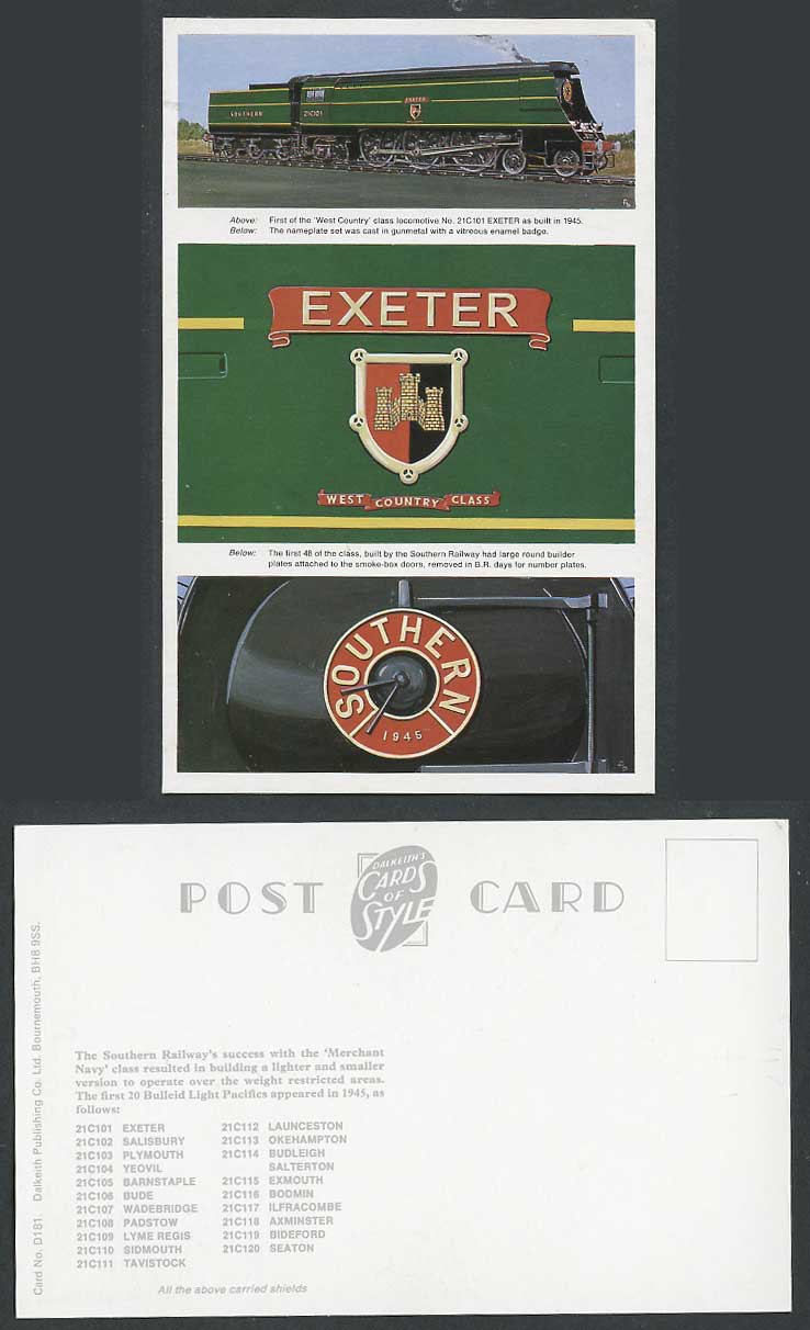 Exeter Southern Railway, West Country Class 21C101 Locomotive Train Old Postcard