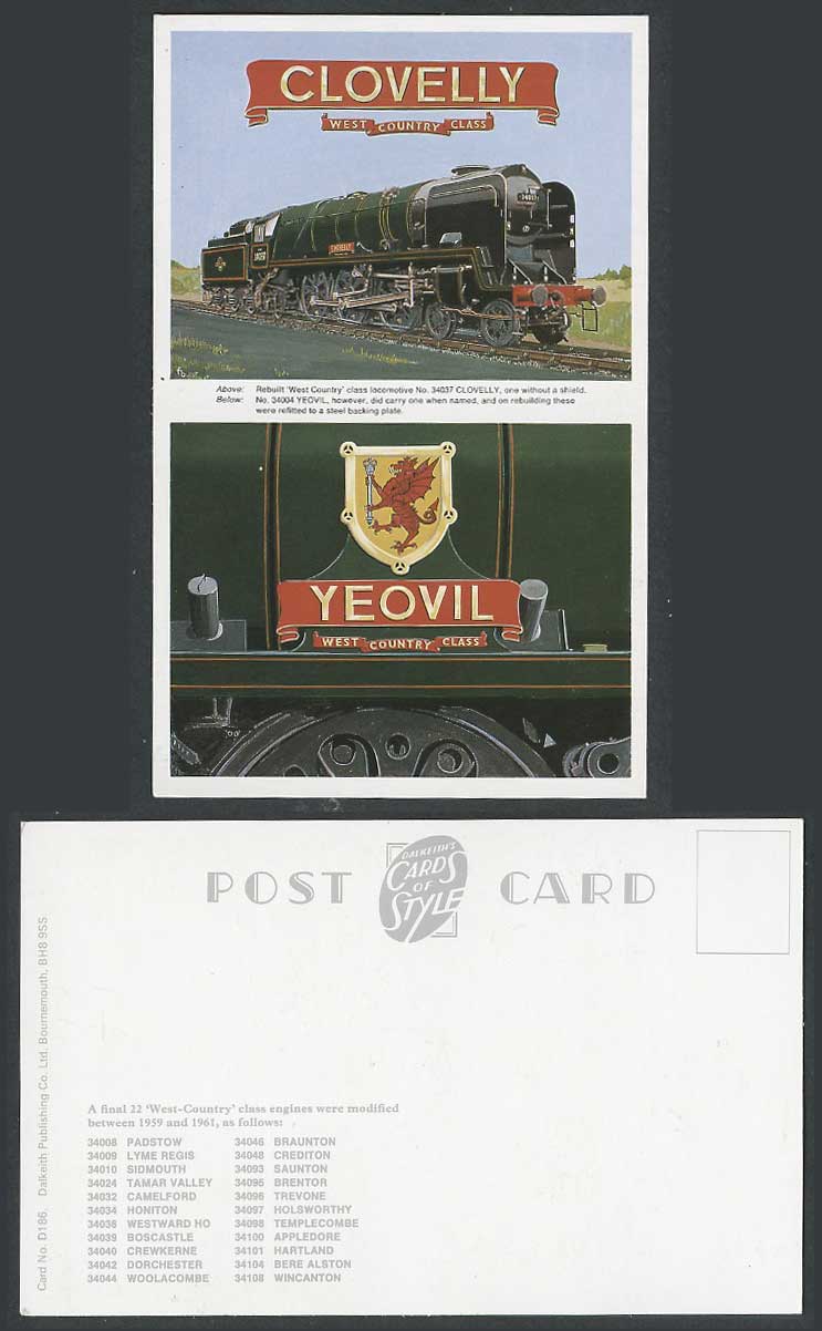 Clovelly Yeovil, West Country Class 34037, Locomotive Train Railway Old Postcard