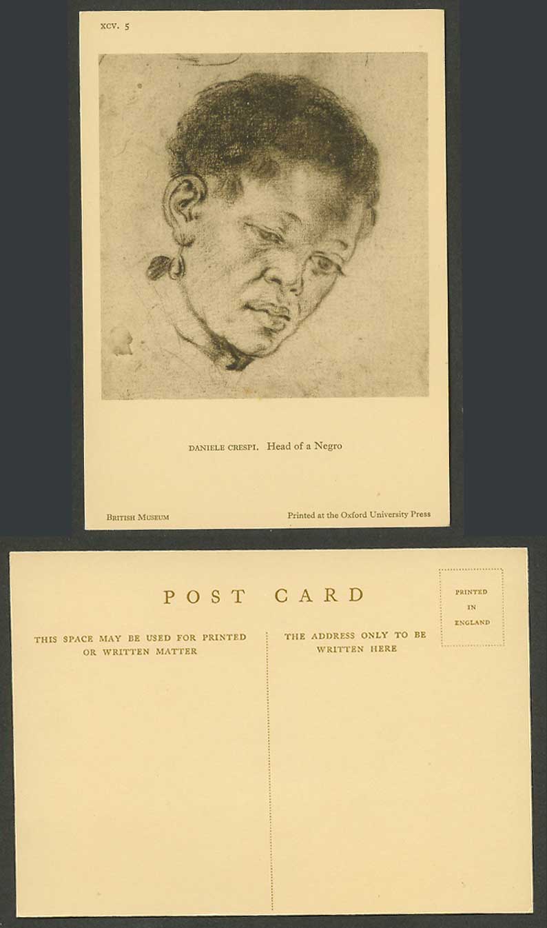 Daniele Crespi, Head of a Black Woman Ethnic Italian Artist Drawing Old Postcard