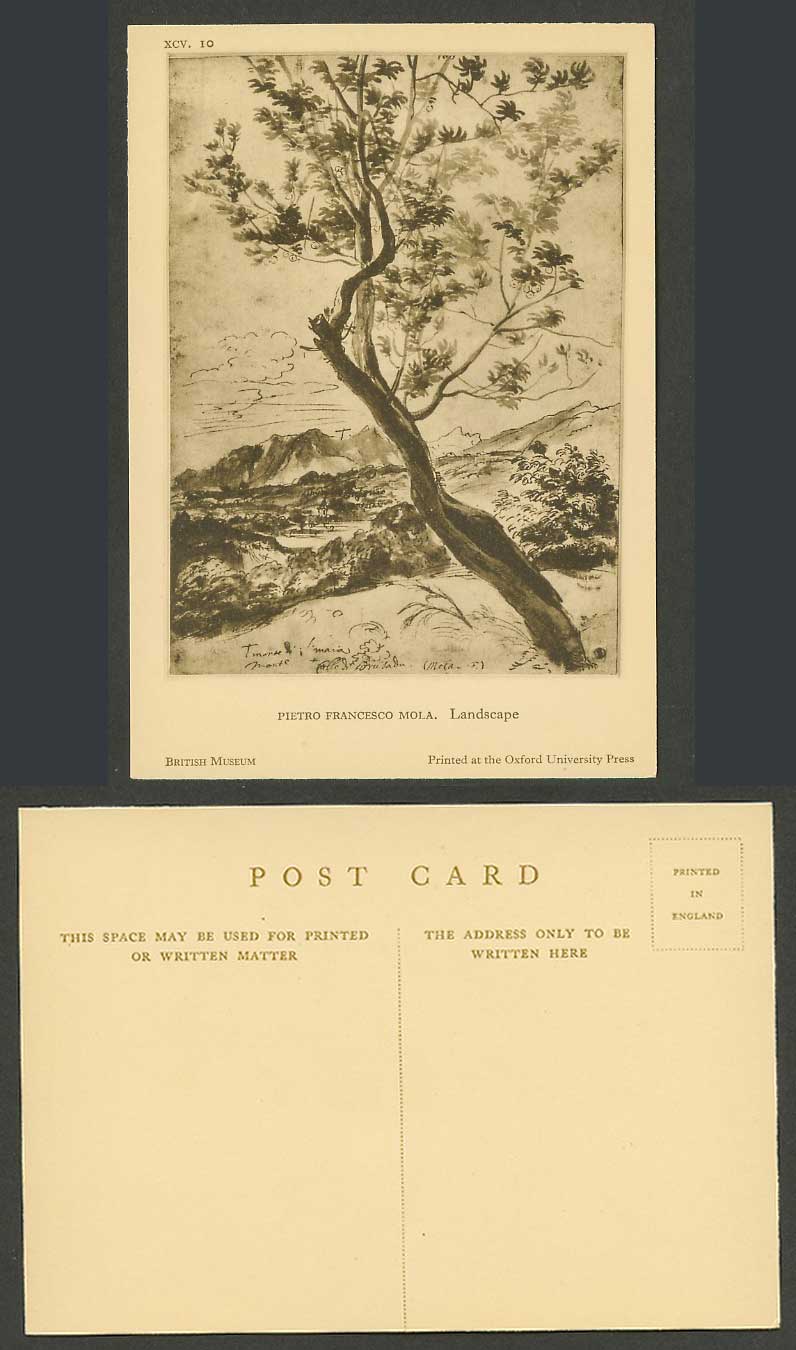 Pietro Francesco Mola Landscape Trees Mountains Italian Drawing ART Old Postcard
