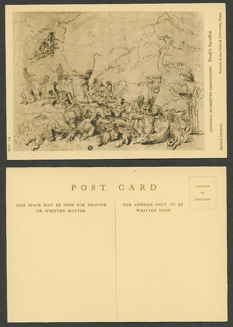 Giovanni Benedetto Castiglione, Noah's Sacrifice, Ostrich Bird, ART Old Postcard