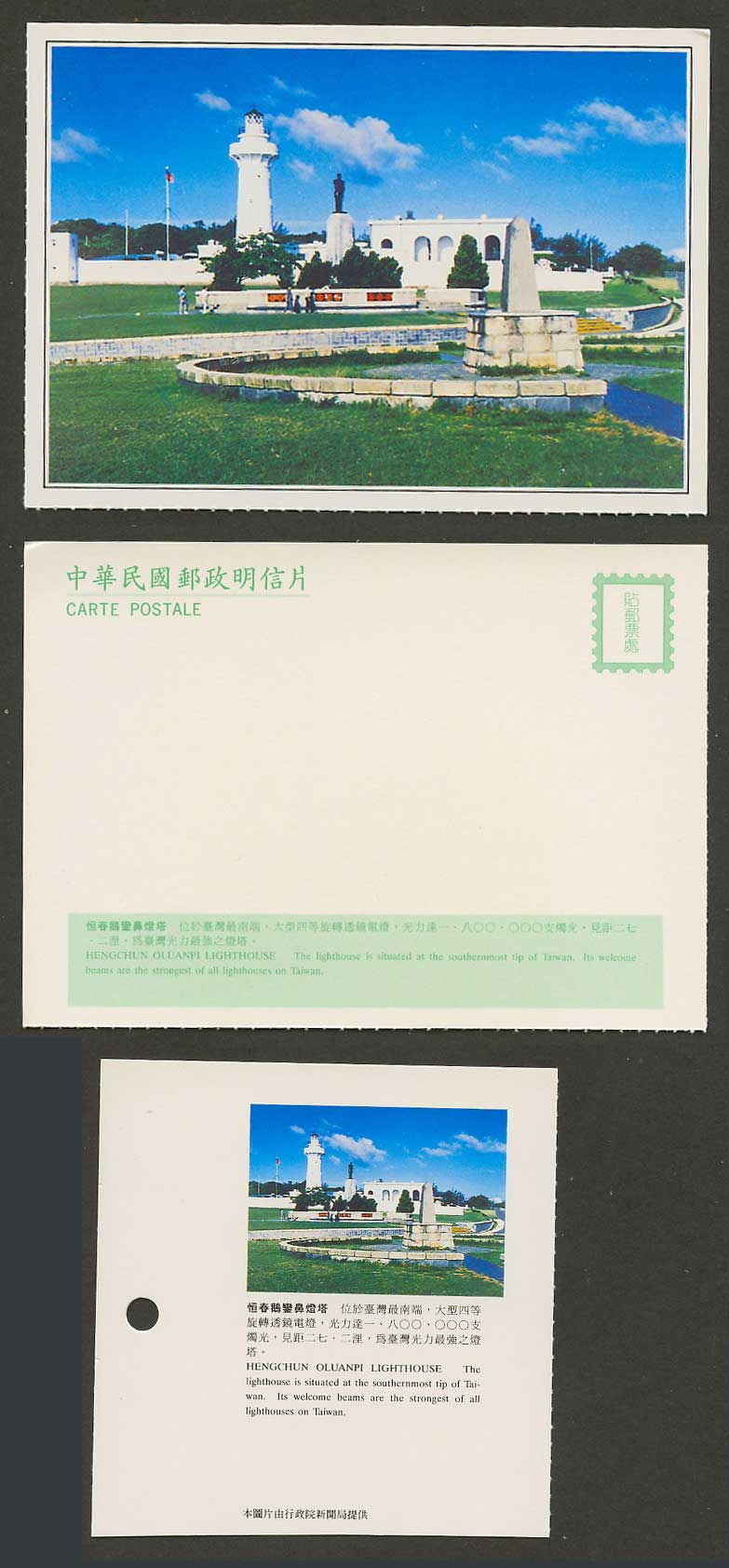 Taiwan Formosa China Postcard Hengchun Oluanpi Lighthouse Monument 恒春鵝鑾鼻燈塔 臺灣最南端