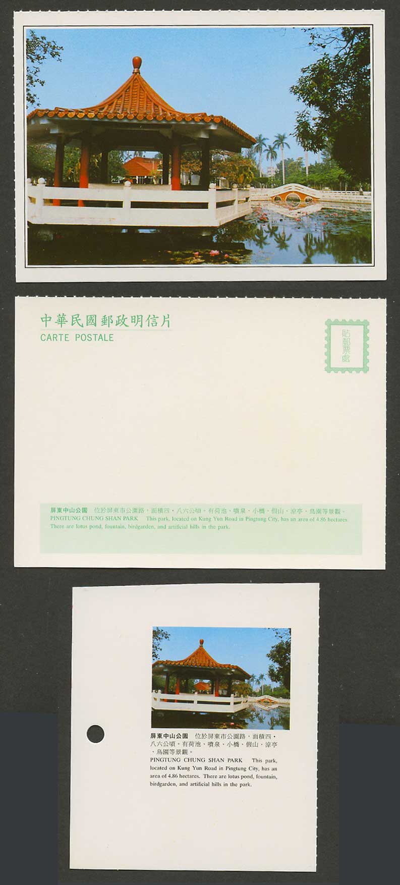 Taiwan Formosa China Postcard Pingtung Chung Shan Park Bridge Lotus Pond 屏東 中山公園