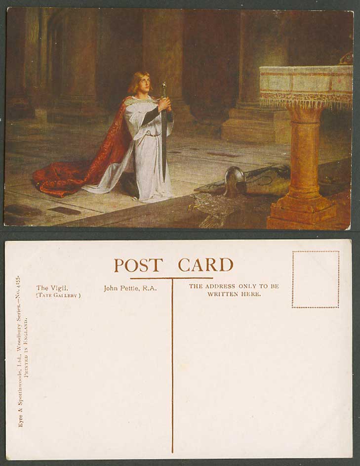 THE VIGIL Tate Gallery John Pettie RA Prayer and Sword Old Artist Drawn Postcard