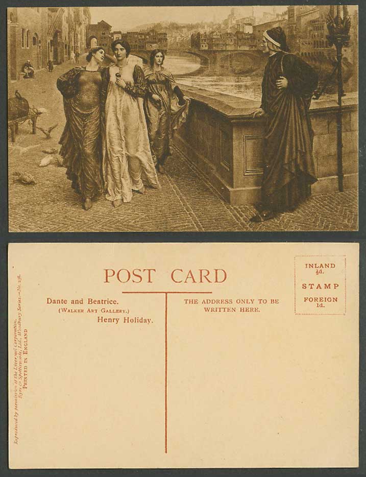 Henry Holiday, Dante and Beatrice, Walker Art Gallery Bridge Street Old Postcard