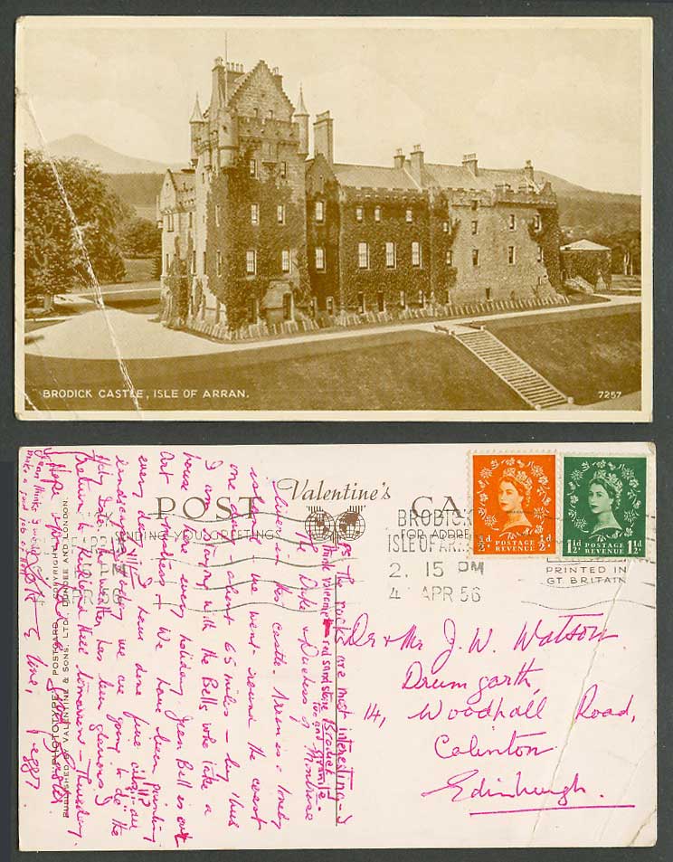 Isle of Arran 1956 Old Postcard Brodick Castle, Ayrshire, Valentine's Phototype