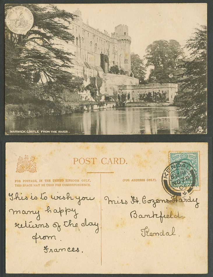 Warwick Castle from River 1904 Old Postcard London North Western Railway Company