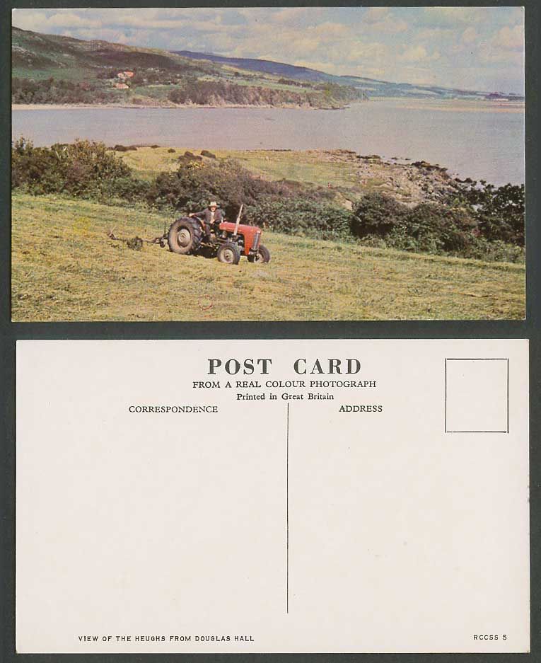 Tractor The Heughs from Douglas Hall Sandyhills Dalbeattie Panorama Old Postcard