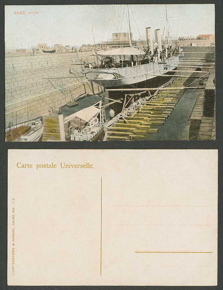Egypt Old Postcard Suez Dry Dock Steamer Steam Ship Boats, Lichtenstern & Harari