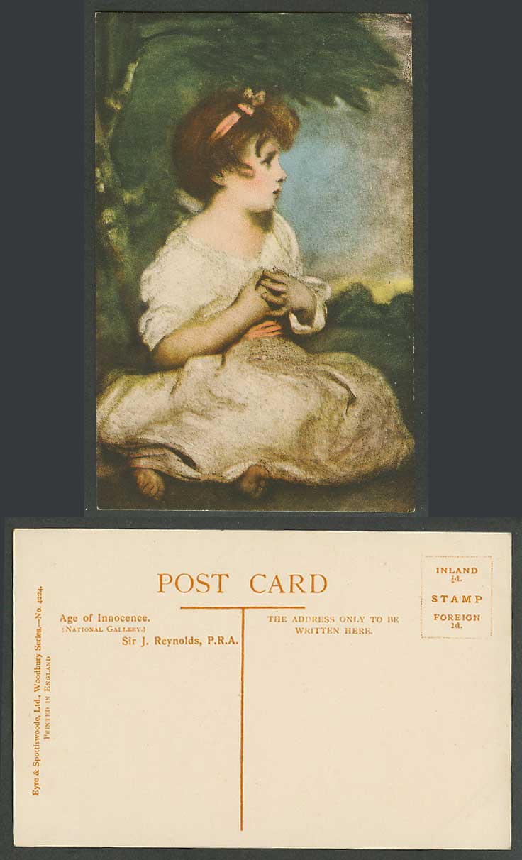 Age of Innocence, Sir J. Reynolds P.R.A. National Gallery, Girl Old ART Postcard