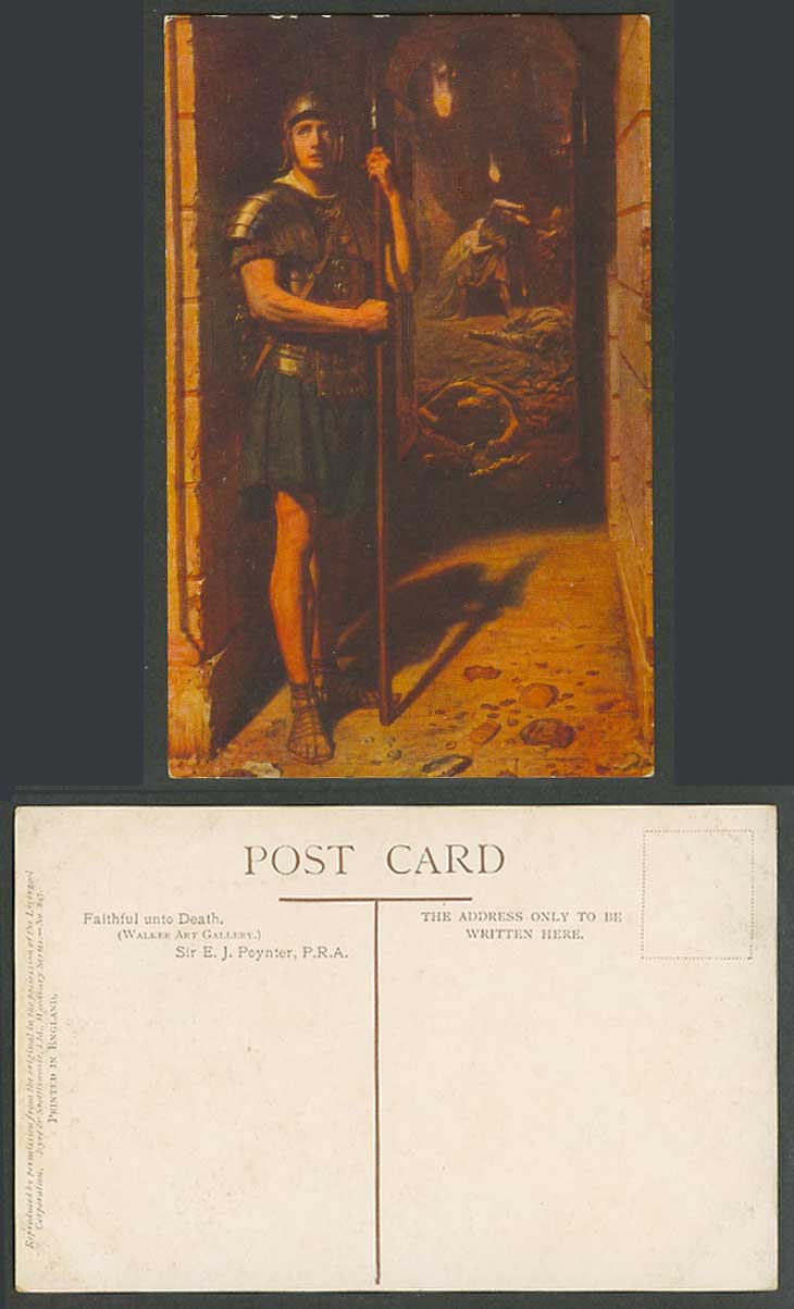 Faithful unto Death, Sir E. J. Poynter Walker Art Gallery Guard Old ART Postcard