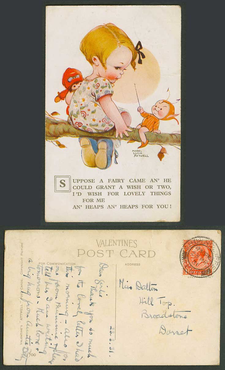 MABEL LUCIE ATTWELL 1931 Old Postcard Fairy Grant Wish Lovely Things You Me 1700