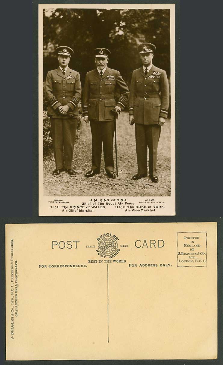 King George V Chief of Royal Air Force Prince of Wales Duke of York Old Postcard