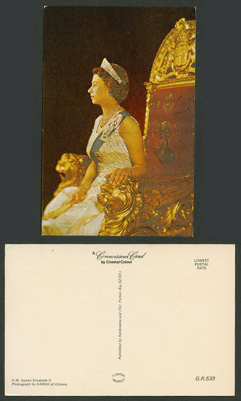 H.M. Queen Elizabeth II by Karsh Ottawa British Royalty Old Fluorescent Postcard