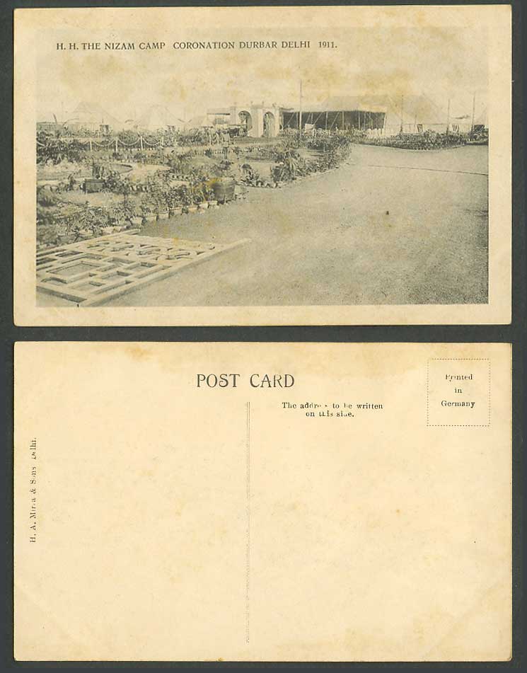 India 1911 Old Postcard H.H. THE NIZAM CAMP Coronation Durbar Delhi Tents Garden