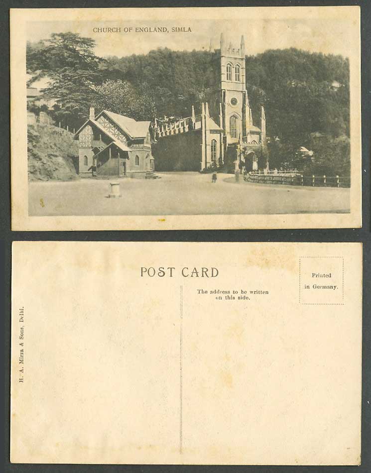 India Old Postcard Church of England, Clock Tower, Street Scene, Simla Shimla