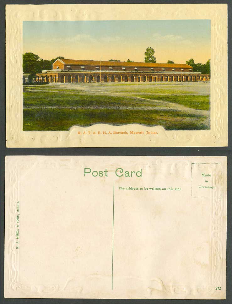 India Old Colour Postcard R.A.T.A.R.H.A Barrack Meerut Meerutt Military Barracks