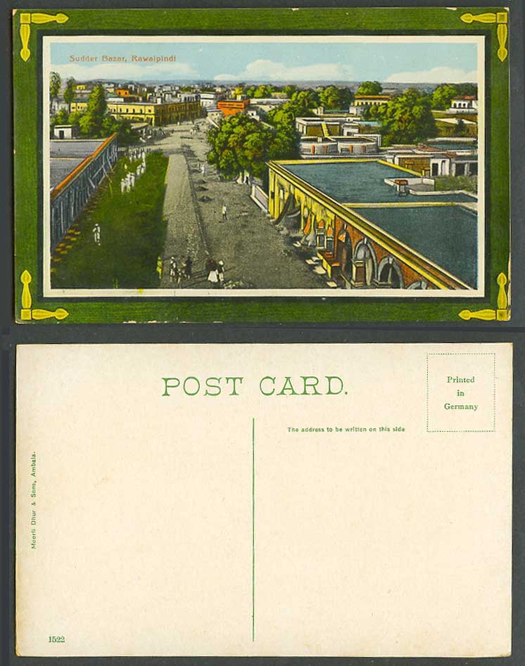Pakistan Old Colour Postcard Sudder Bazar Rawalpindi, Market Street Scene, India