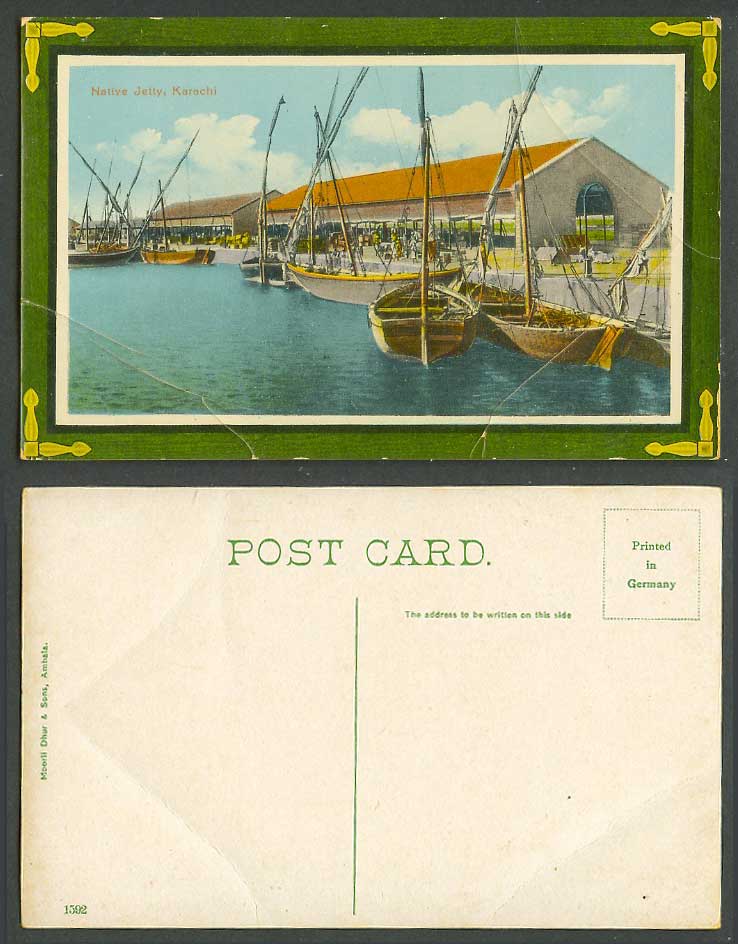 Pakistan Old Colour Postcard Karachi, Native Jetty, Boats Harbour, British India