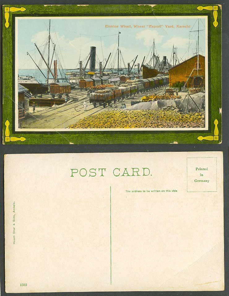 Pakistan Old Colour Postcard Erskine Wharf Wheat Export Yard Karachi Train Ships