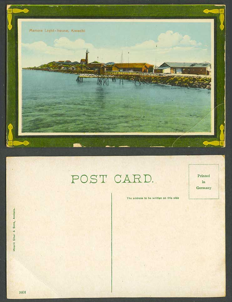 Pakistan Old Postcard Manora Lighthouse Karachi, Pier Jetty Bridge British India
