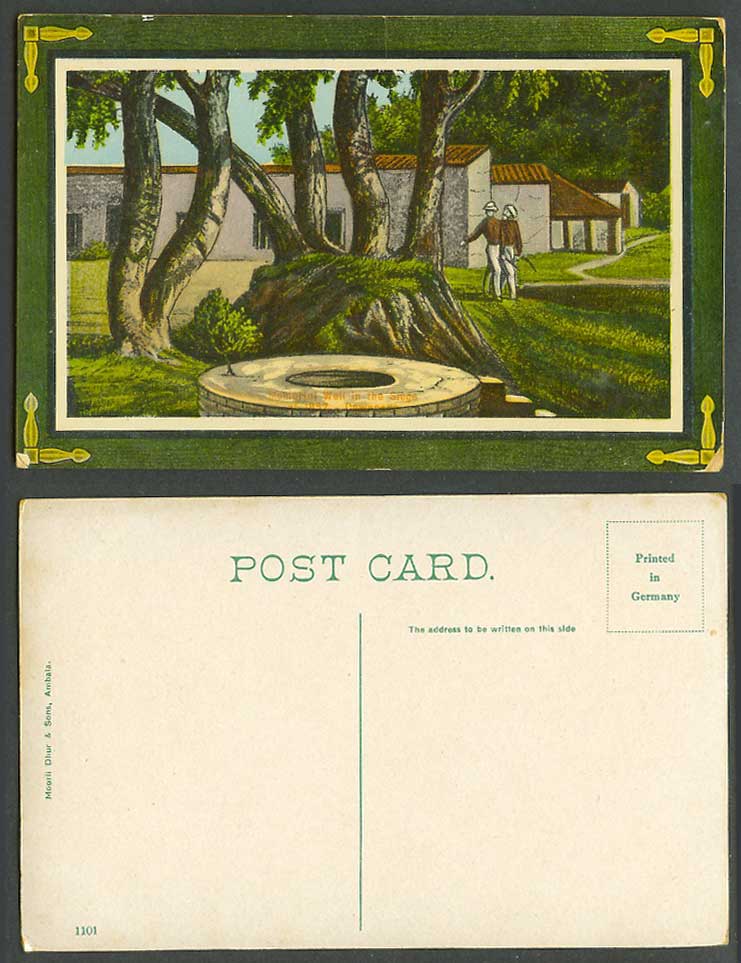 India Old Colour Postcard Memorial Well in the Siege of 1867 Cawnpore Trees Road