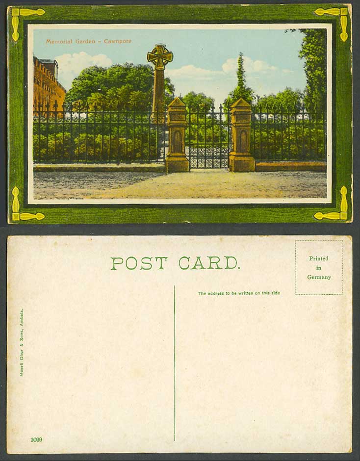 India Old Postcard Memorial Garden Cawnpore, Kanpur Cross Monument Entrance Gate