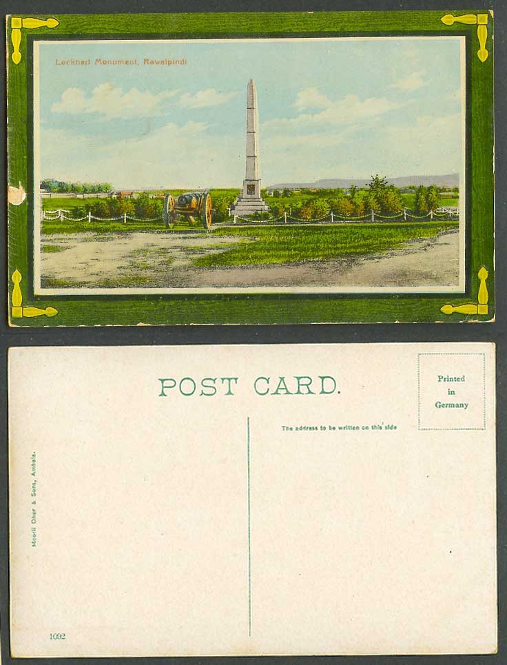 Pakistan Old Color Postcard Lockhart Monument Rawalpindi Cannon Big Gun Panorama