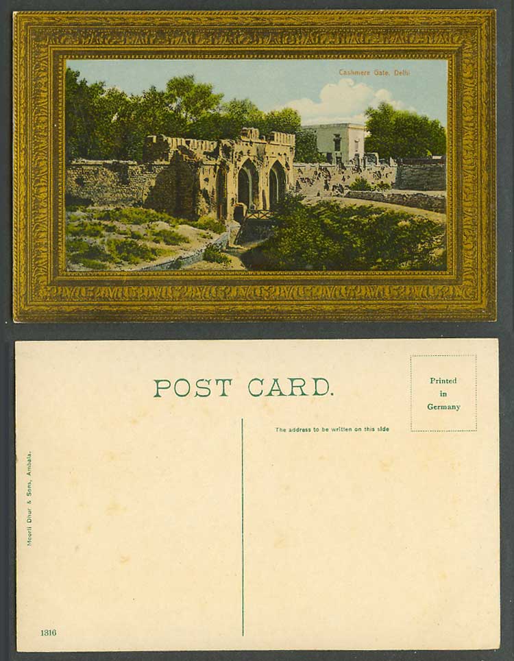 India Old Colour Postcard Kashmir Cashmere Gate Delhi Bridge Gates Moorli D 1316