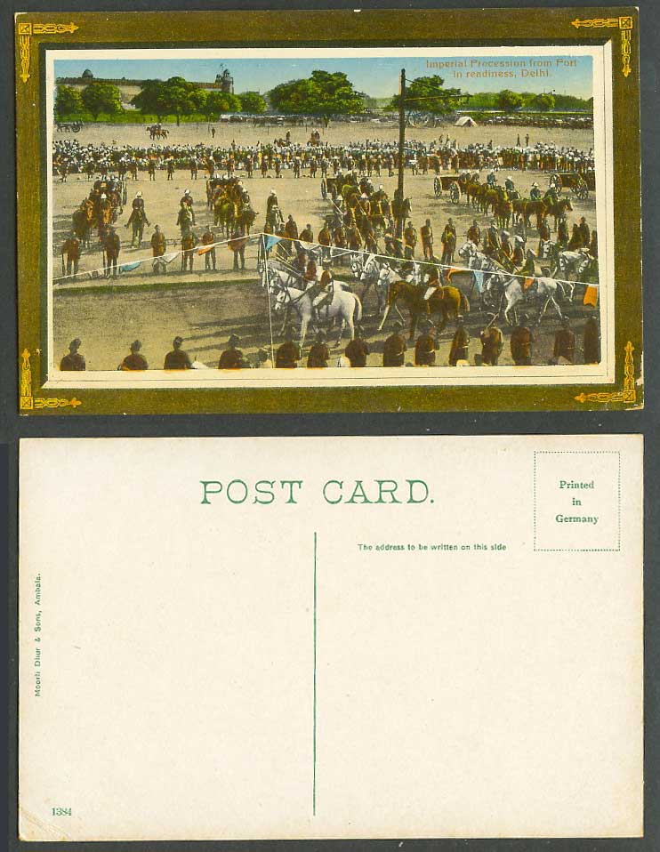 India Old Postcard Imperial Procession from Fort in Readiness Delhi, Horses 1384