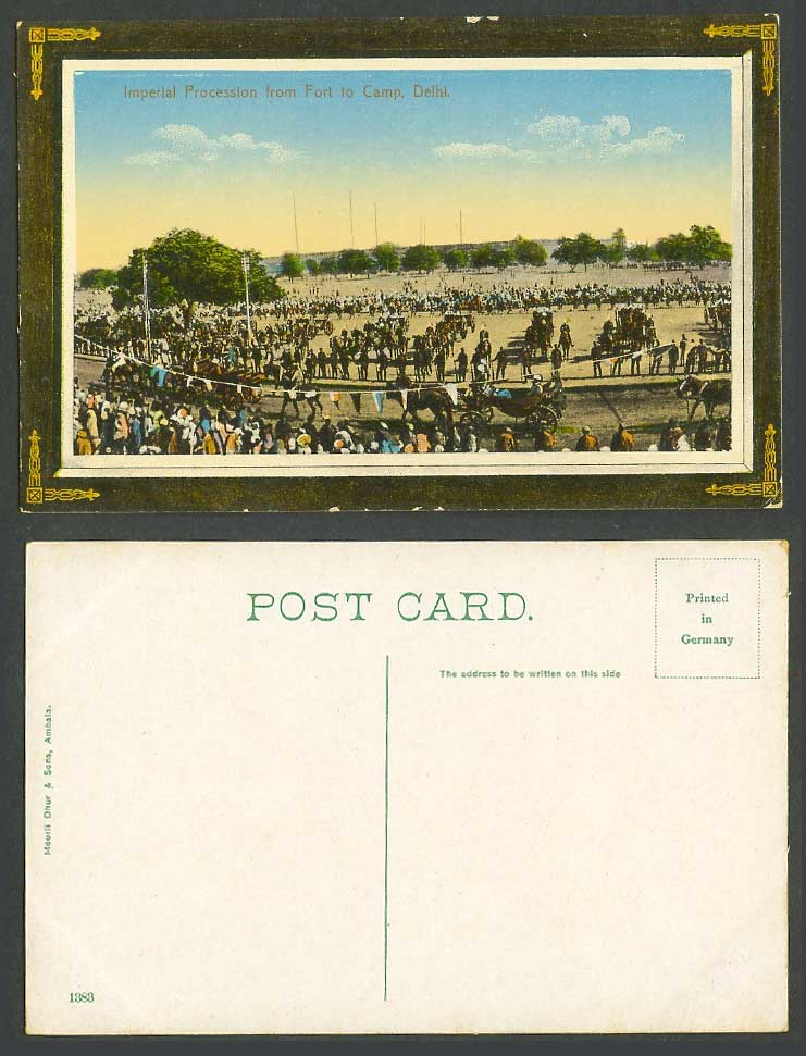 India Old Colour Postcard Imperial Procession from Fort to Camp Delhi Horse 1383