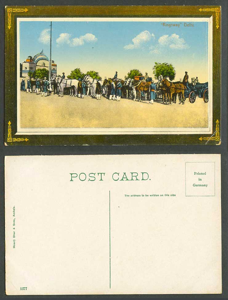 India Old Postcard KINGSWAY DELHI Horse Rider Horses Carriages Coach Carts 1377