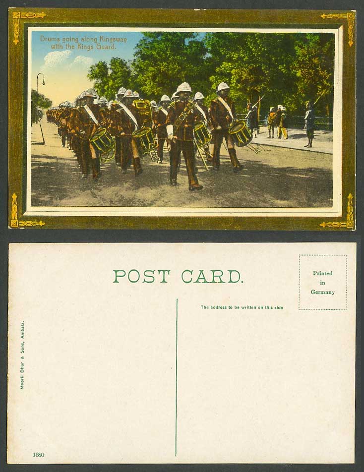 India Durbar Delhi 1911 Old Postcard Drums going along Kingsway with Kings Guard