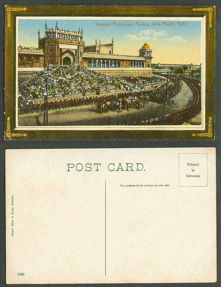 India Old Colour Postcard Imperial Procession passing Jama Masjid, Delhi, Guards