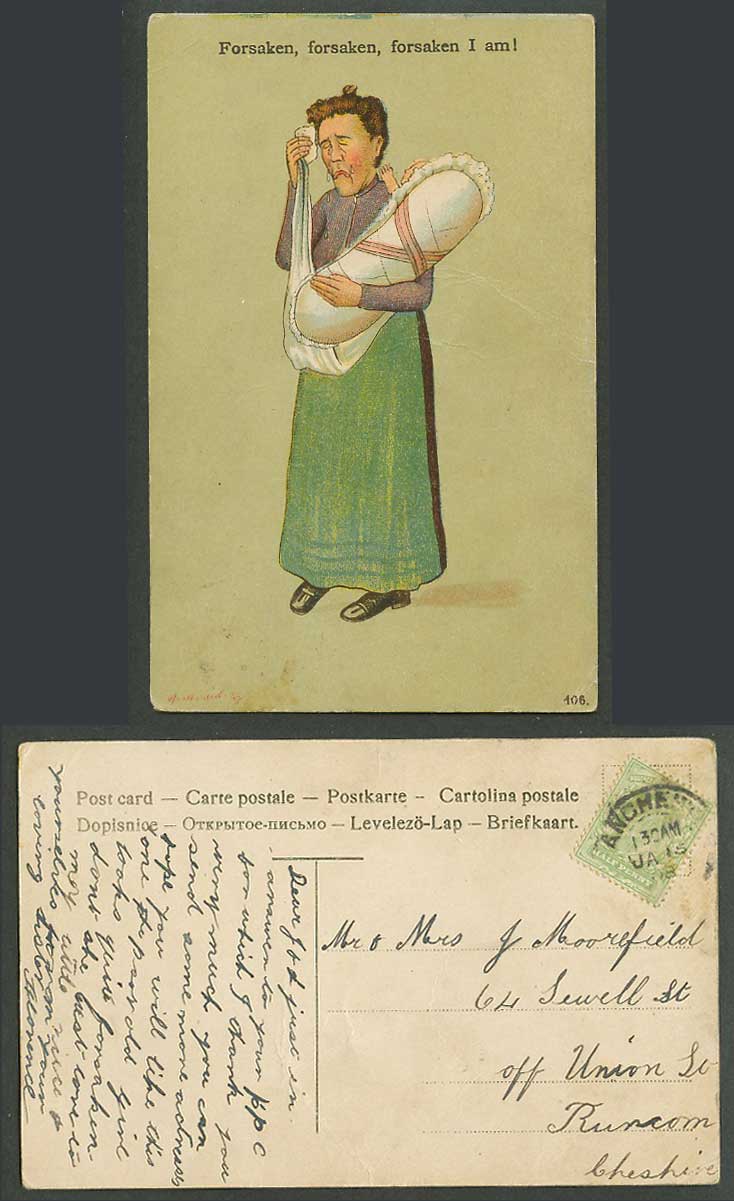 Forsaken, forsaken forsaken I am Woman Holding a Baby Children 1908 Old Postcard