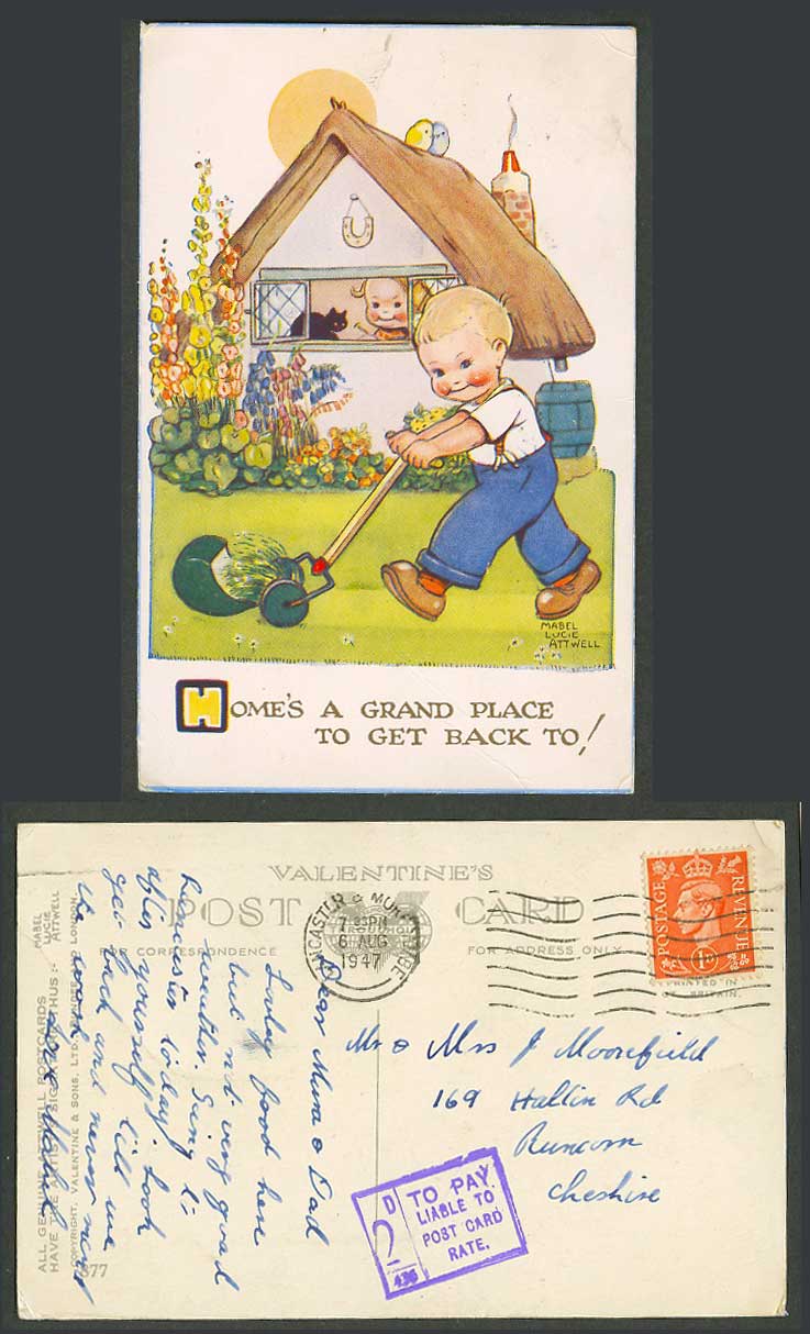MABEL LUCIE ATTWELL 2d Rate 1947 Old Postcard Home's Grand Place Get Back To 877