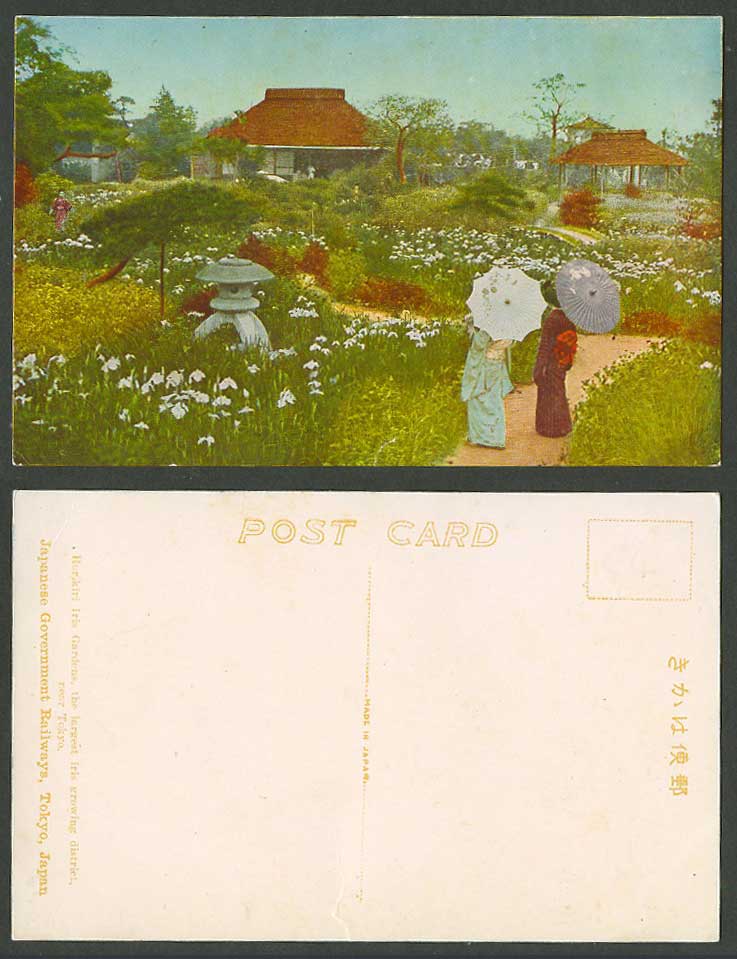 Japan Old Colour Postcard Horikiri Iris Gardens Flowers Tokyo Geisha Girls Women
