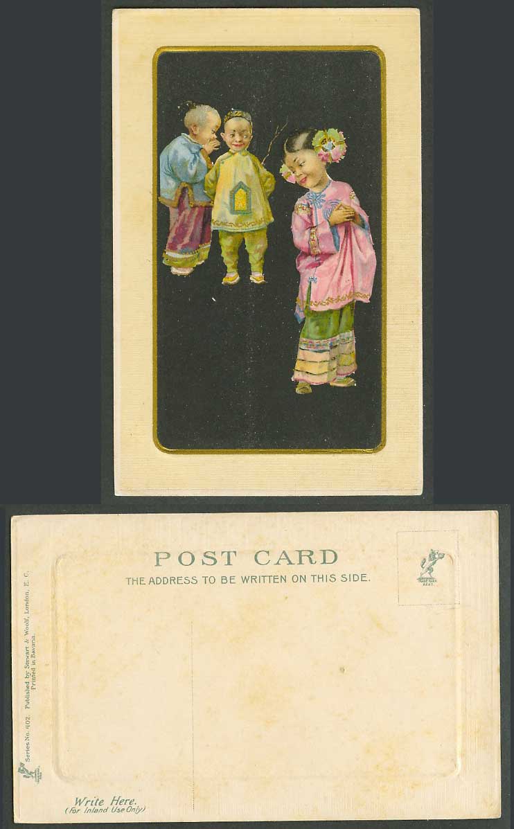 China Bertha Stuart Artist Drawn Old Postcard Chinese Children Little Girl, Boys