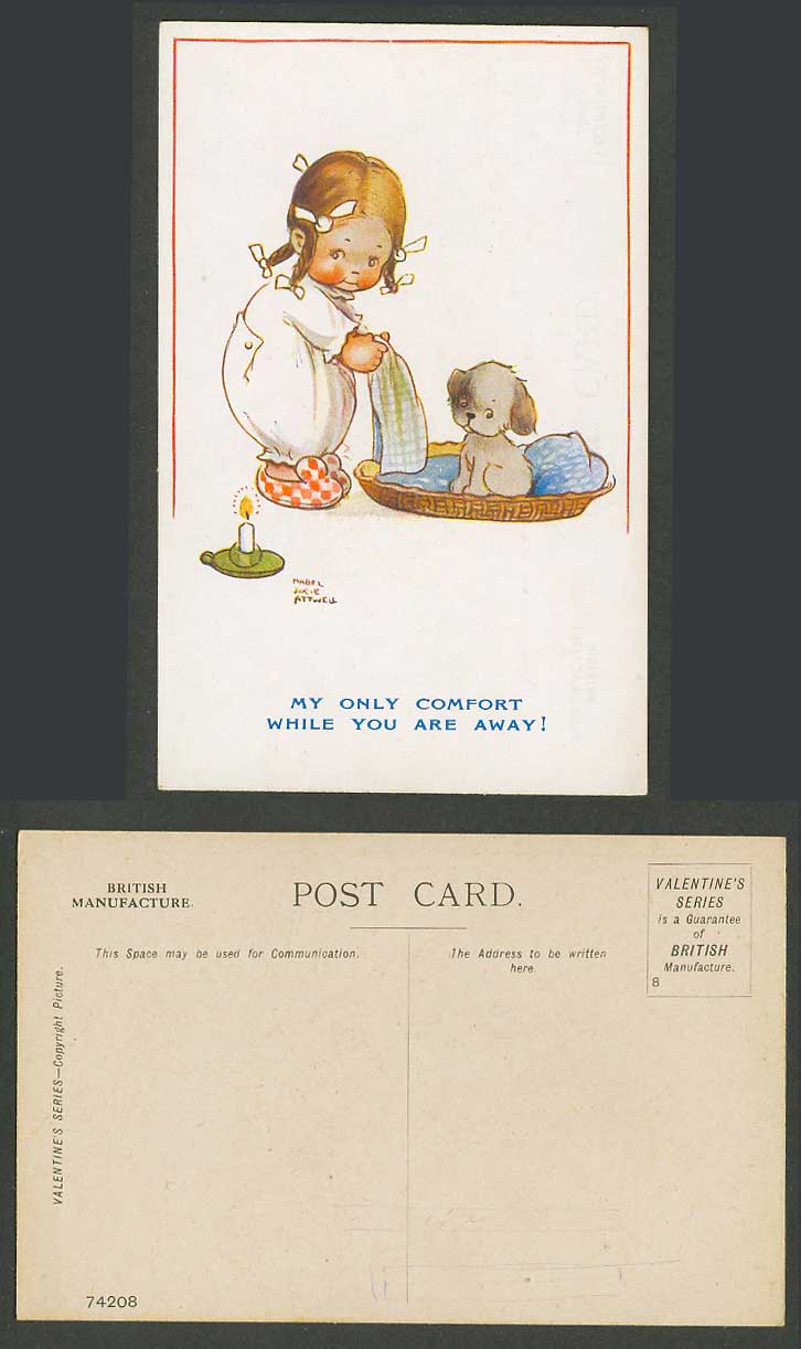 MABEL LUCIE ATTWELL Old Postcard My Only Comfort While You Are Away! Dog N.74208