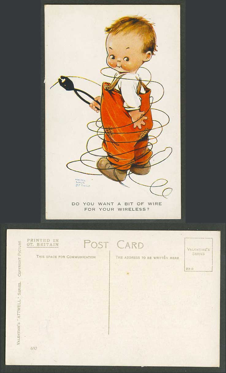 MABEL LUCIE ATTWELL Old Postcard Do You Want a Bit of Wire For Ur Wireless? 697