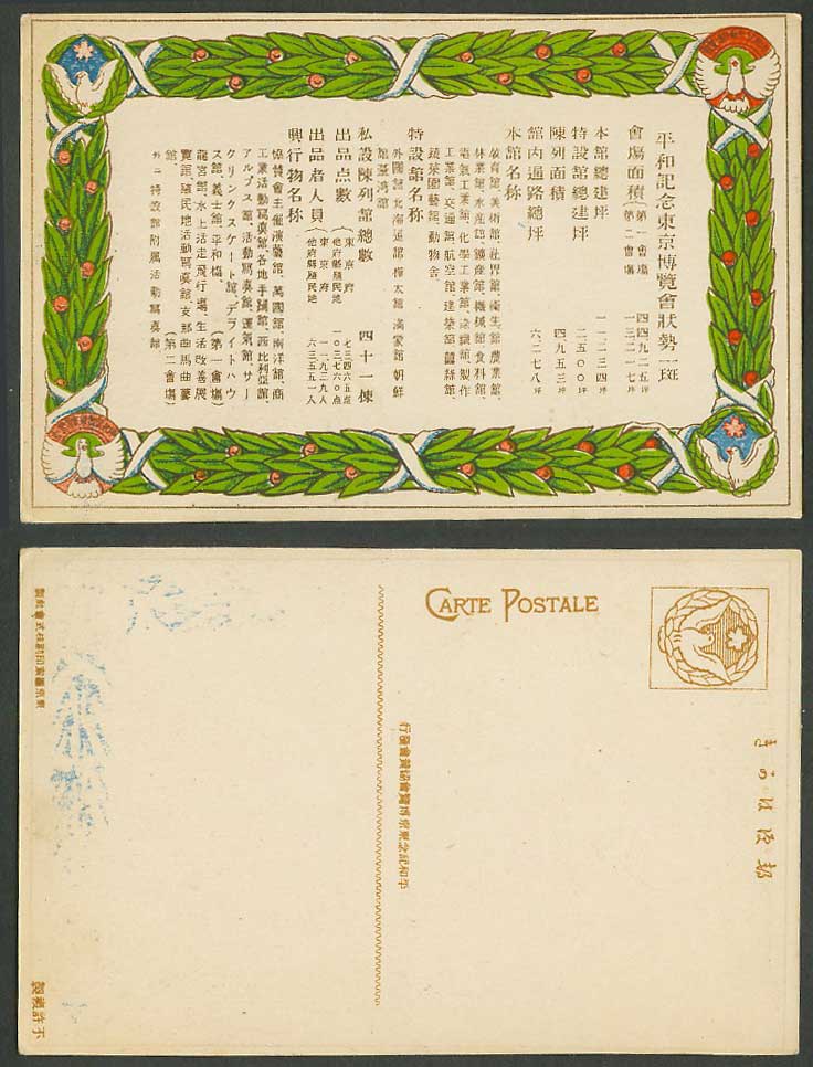 Japan Tokyo Peace Exhibition 1922 Old Postcard Detailed Information 平和記念東京博覽會狀勢