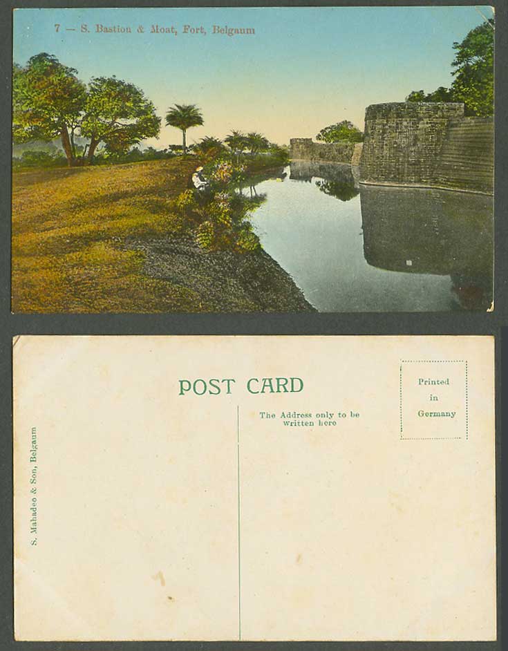 India Old Colour Postcard S. Bastion & Moat Fort Belgaum Fortress S. Mahadeo Son