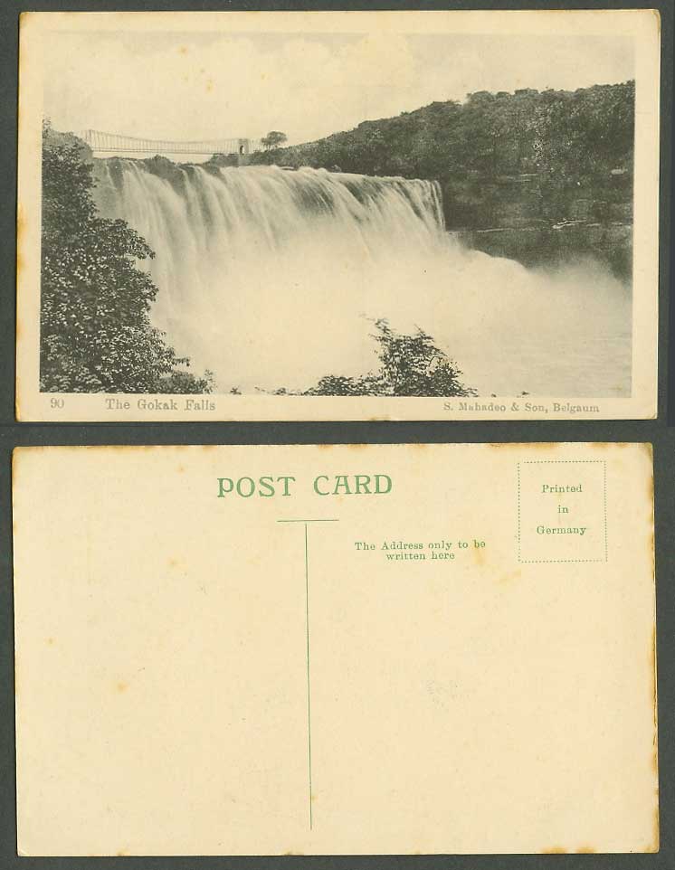 India Old Postcard The Gokak Falls Waterfalls Water Fall Bridge S. Mahadeo & Son