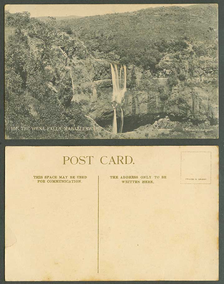India Old Postcard The Wena Falls Mahabaleshwar Mahableswar Waterfalls Mountains