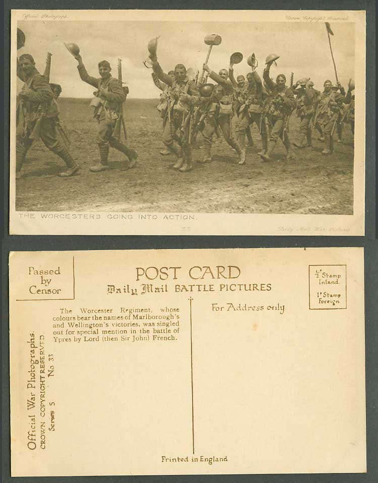 WW1 Daily Mail Old Postcard Worcester Regiment The Worcesters going into Action